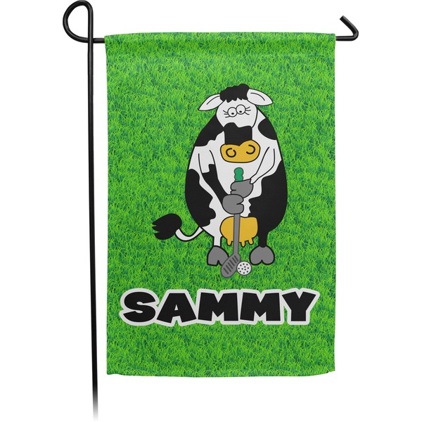 Custom Cow Golfer Small Garden Flag - Double Sided w/ Name or Text