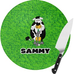 Cow Golfer Round Glass Cutting Board - Medium (Personalized)