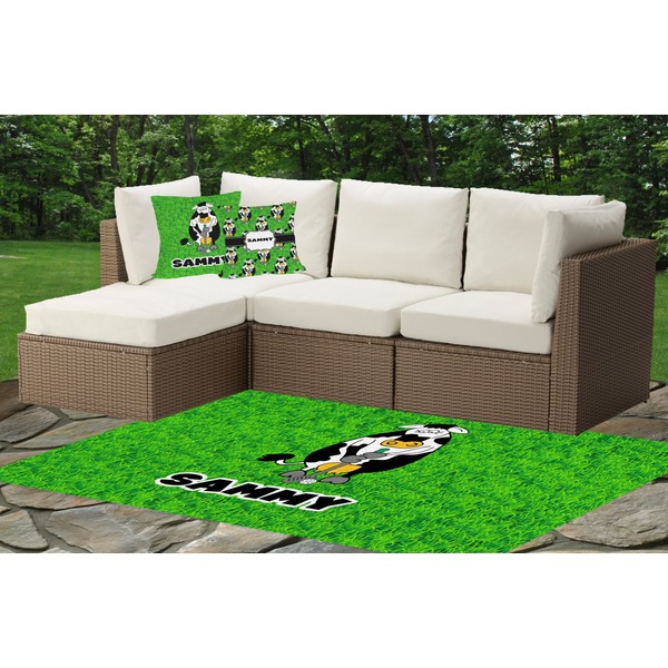 Custom Cow Golfer Indoor / Outdoor Rug - Custom Size w/ Name or Text