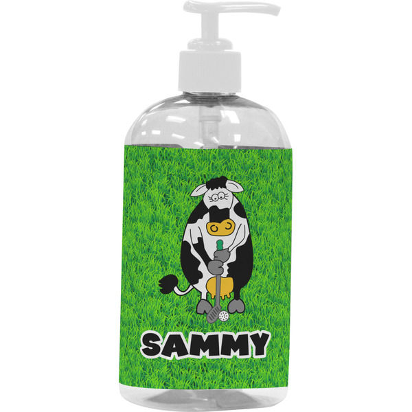 Custom Cow Golfer Plastic Soap / Lotion Dispenser (16 oz - Large - White) (Personalized)