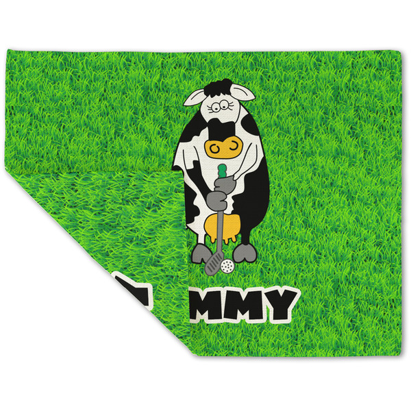 Custom Cow Golfer Double-Sided Linen Placemat - Single w/ Name or Text