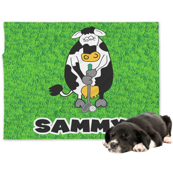 Custom Cow Golfer Dog Blanket - Large (Personalized)