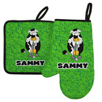 Cow Golfer Left Oven Mitt & Pot Holder Set w/ Name or Text