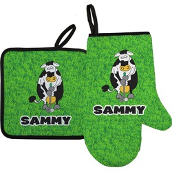 Cow Golfer Right Oven Mitt & Pot Holder Set w/ Name or Text