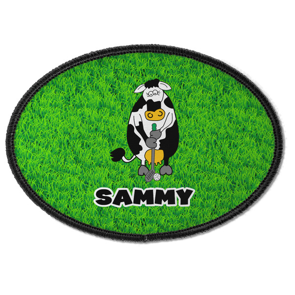 Custom Cow Golfer Iron On Oval Patch w/ Name or Text