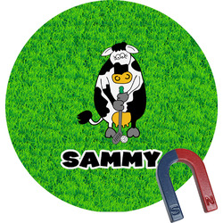 Cow Golfer Round Fridge Magnet (Personalized)
