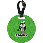 Cow Golfer Plastic Luggage Tag - Round (Personalized)