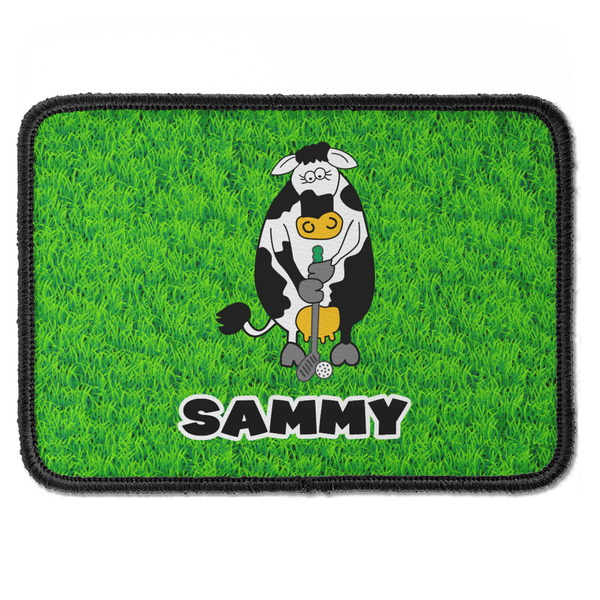 Custom Cow Golfer Iron On Rectangle Patch w/ Name or Text