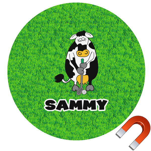 Custom Cow Golfer Round Car Magnet - 6" (Personalized)