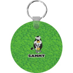 Cow Golfer Round Plastic Keychain (Personalized)