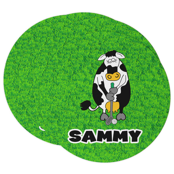 Custom Cow Golfer Round Paper Coasters w/ Name or Text