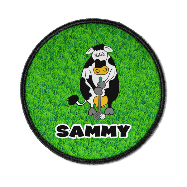 Custom Cow Golfer Iron On Round Patch w/ Name or Text