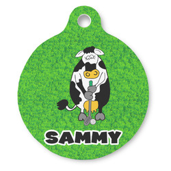 Cow Golfer Round Pet ID Tag - Large (Personalized)