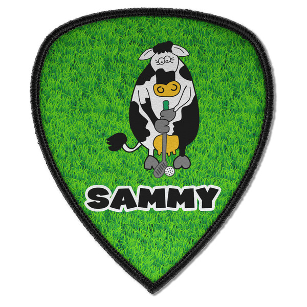 Custom Cow Golfer Iron on Shield Patch A w/ Name or Text