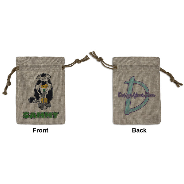 Custom Cow Golfer Small Burlap Gift Bag - Front & Back (Personalized)