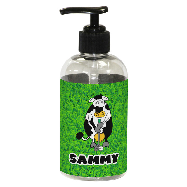 Custom Cow Golfer Plastic Soap / Lotion Dispenser (8 oz - Small - Black) (Personalized)