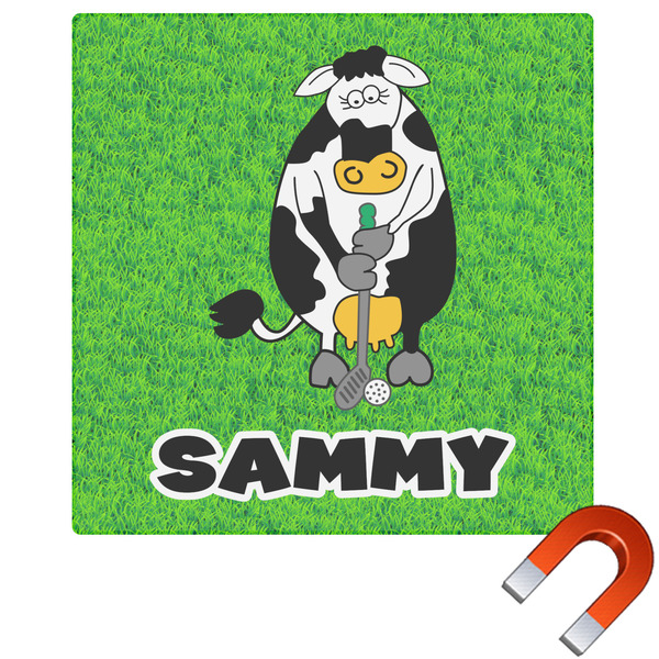 Custom Cow Golfer Square Car Magnet - 6" (Personalized)