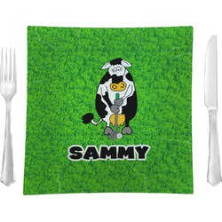 Cow Golfer Glass Square Lunch / Dinner Plate 9.5" (Personalized)