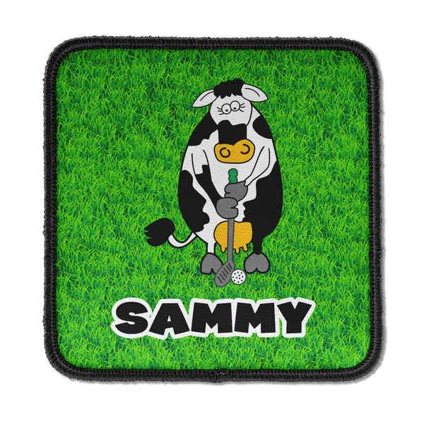 Custom Cow Golfer Iron On Square Patch w/ Name or Text