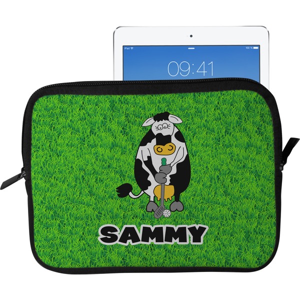 Custom Cow Golfer Tablet Case / Sleeve - Large (Personalized)