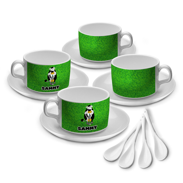 Custom Cow Golfer Tea Cup - Set of 4 (Personalized)