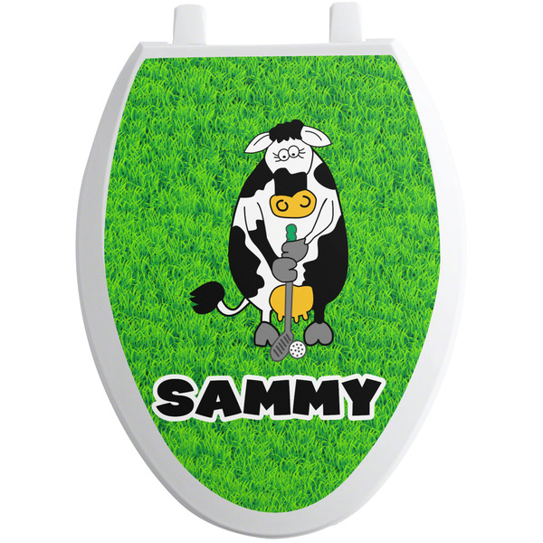 Custom Cow Golfer Toilet Seat Decal - Elongated (Personalized)