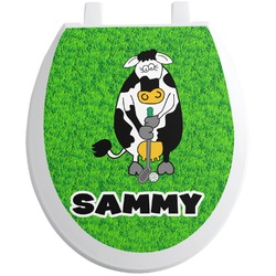 Cow Golfer Toilet Seat Decal - Round (Personalized)