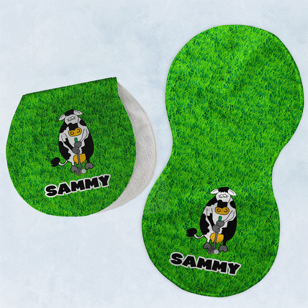 Custom Cow Golfer Burp Pads - Velour - Set of 2 w/ Name or Text