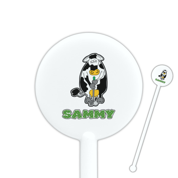 Custom Cow Golfer 5.5" Round Plastic Stir Sticks - White - Single Sided (Personalized)