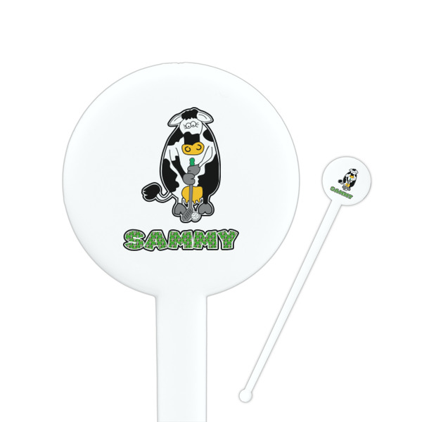 Custom Cow Golfer 7" Round Plastic Stir Sticks - White - Single Sided (Personalized)