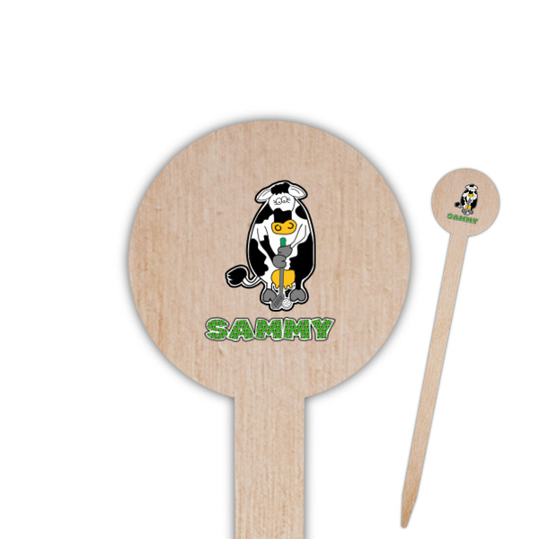 Custom Cow Golfer 6" Round Wooden Food Picks - Single Sided (Personalized)