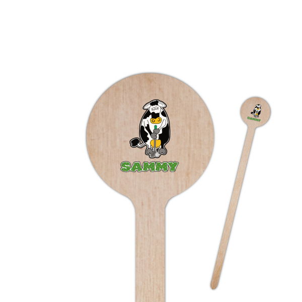 Custom Cow Golfer 7.5" Round Wooden Stir Sticks - Single Sided (Personalized)