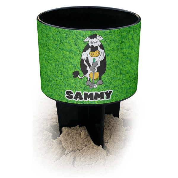 Custom Cow Golfer Black Beach Spiker Drink Holder (Personalized)