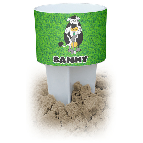 Custom Cow Golfer White Beach Spiker Drink Holder (Personalized)