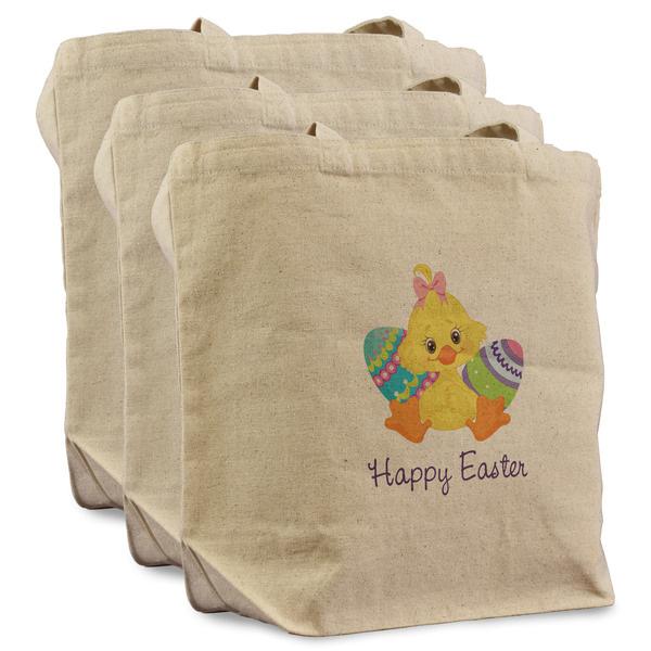 Custom Happy Easter Reusable Cotton Grocery Bags - Set of 3 (Personalized)