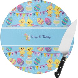 Happy Easter Round Glass Cutting Board - Small (Personalized)