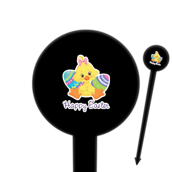 Custom Happy Easter 6" Round Plastic Food Picks - Black - Double Sided (Personalized)