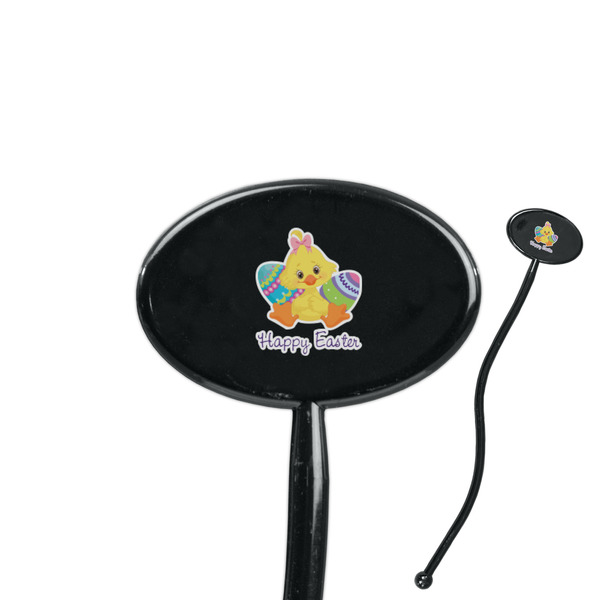 Custom Happy Easter 7" Oval Plastic Stir Sticks - Black - Double Sided (Personalized)