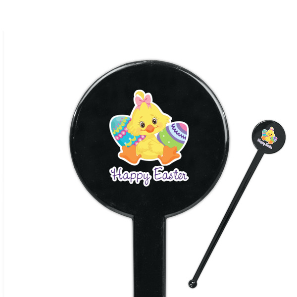 Custom Happy Easter 7" Round Plastic Stir Sticks - Black - Double Sided (Personalized)