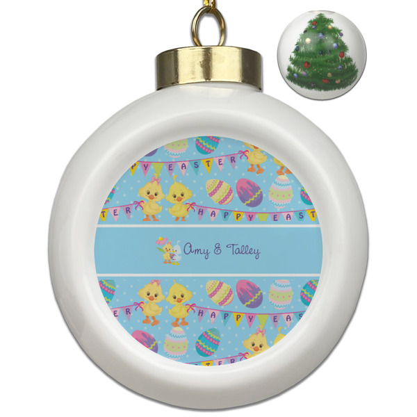 Custom Happy Easter Ceramic Ball Ornament - Christmas Tree (Personalized)