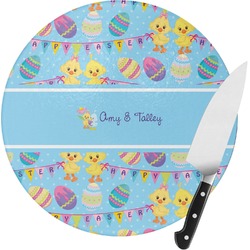 Happy Easter Round Glass Cutting Board - Medium (Personalized)