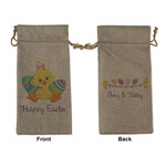 Happy Easter Large Burlap Gift Bag - Front & Back (Personalized)