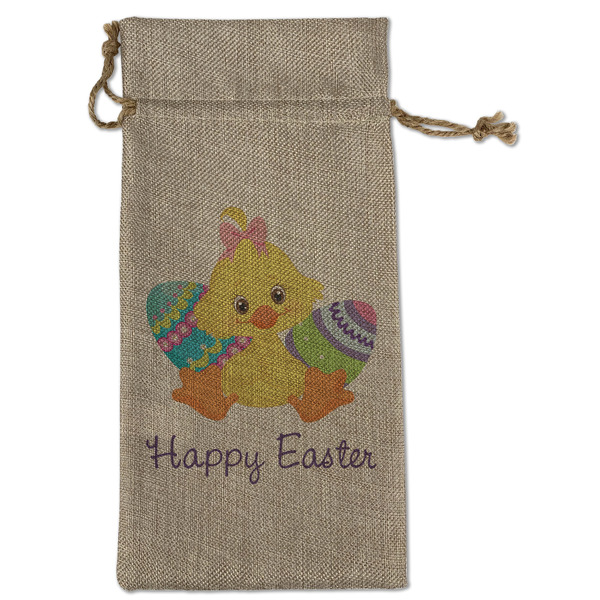 Custom Happy Easter Large Burlap Gift Bag - Front (Personalized)