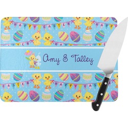 Happy Easter Rectangular Glass Cutting Board - Large - 15.25"x11.25" w/ Multiple Names