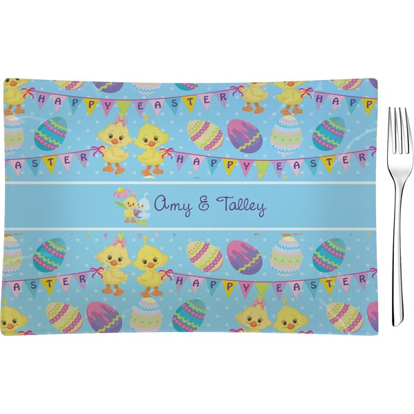 Custom Happy Easter Glass Rectangular Appetizer / Dessert Plate (Personalized)