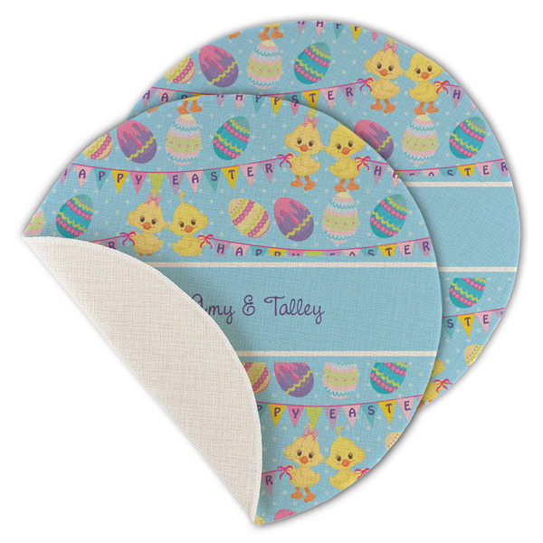 Custom Happy Easter Round Linen Placemat - Single Sided - Set of 4 (Personalized)