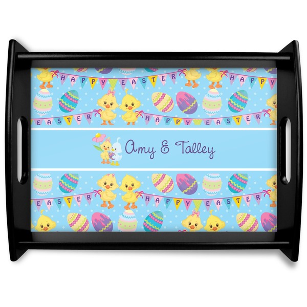 Custom Happy Easter Black Wooden Tray - Large (Personalized)