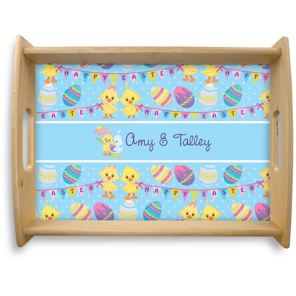 Custom Happy Easter Natural Wooden Tray - Large (Personalized)