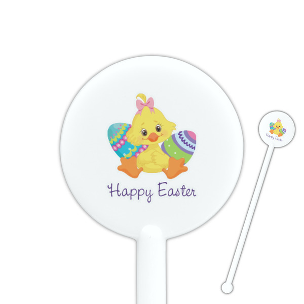 Custom Happy Easter 5.5" Round Plastic Stir Sticks - White - Double Sided (Personalized)