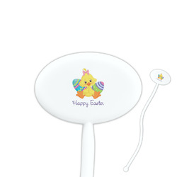 Happy Easter 7" Oval Plastic Stir Sticks - White - Double Sided (Personalized)